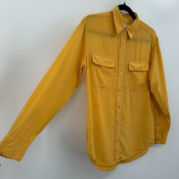 EQUIPMENT Femme Yellow Marigold Silk Long Sleeve Oversized Button Up Shirt XS - Picture 6 of 8